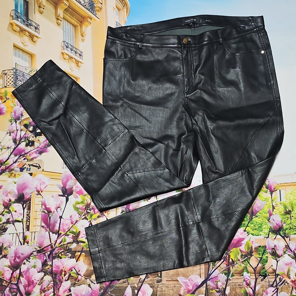Lafayette 148 New York Black Leather Skinny Jeans Size 14 Mercer - Picture 3 of 8